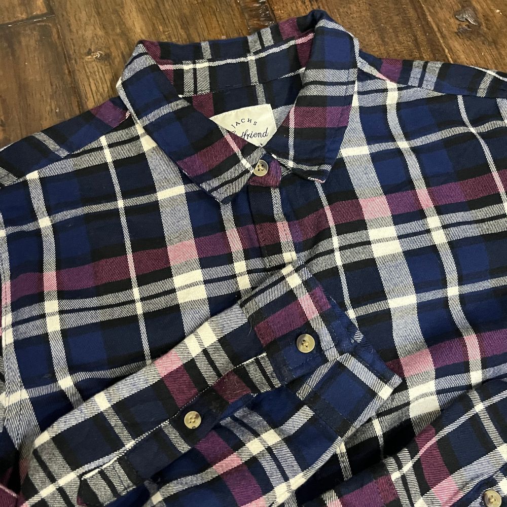 Jach's Girlfriend Navy Purple‎ Plaid Button Down Shirt Casual Long Sleeve Sz M